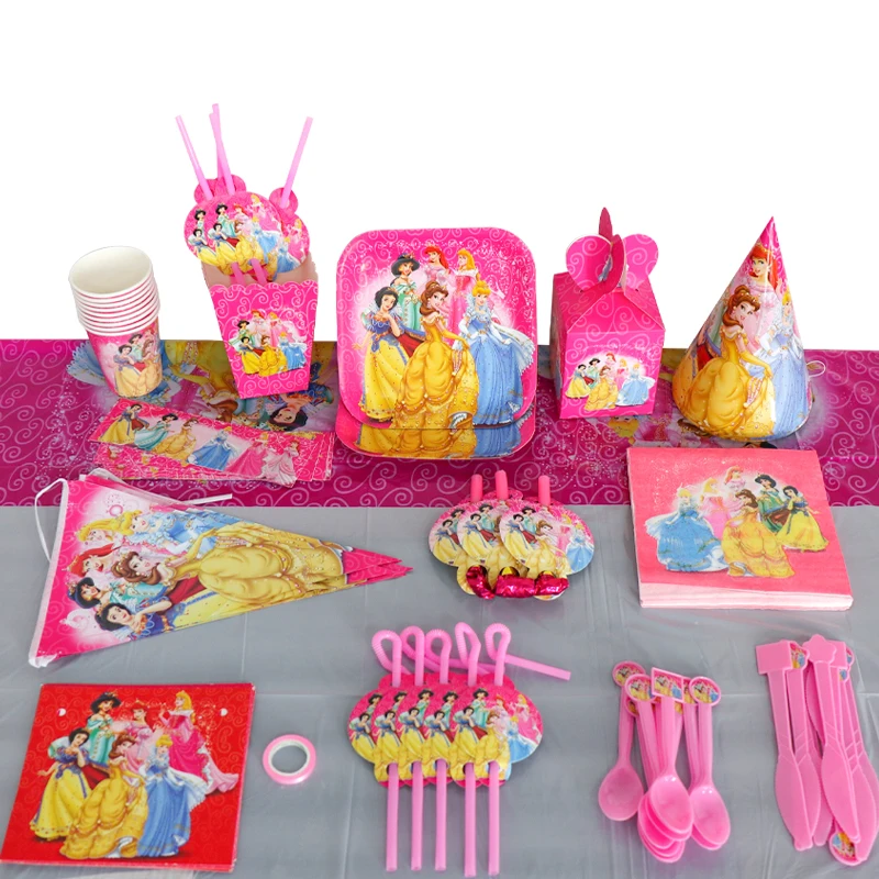 

Disney Six Princess Girls Birthday Party Decoration Tablecloth Christmas Flag Family Party Cup Plate Napkin Disposable Tableware