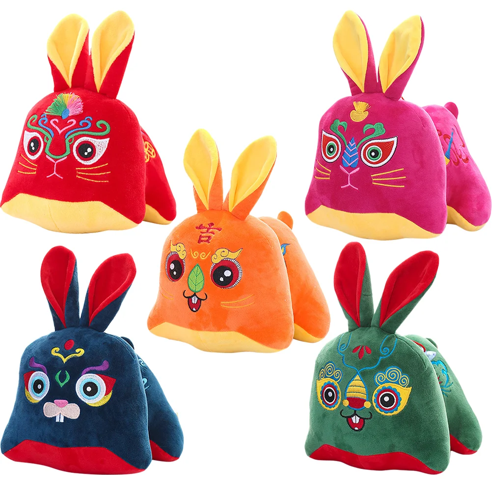 

5 Pcs Rabbit Plush Toy Pendant Hanging Stuffed Animals Indoor New Year Decorations Child Themberchaud