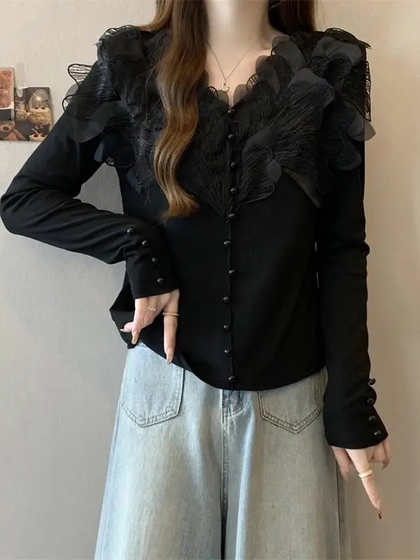 Плюс размер Тяжелая промышленность Трехмерный цветок с v-образным вырезом