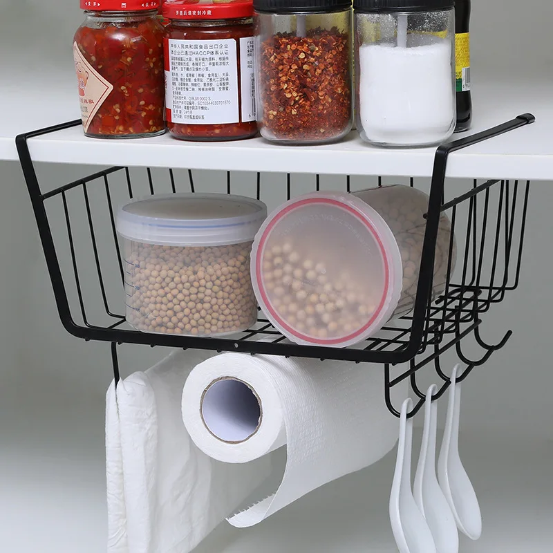 

Metal Storage Rack Under Shelf Cabinet Closet Desk Hanging Iron Mesh Basket Organizer Kitchen Toilet Paper Tissue Cup Holder