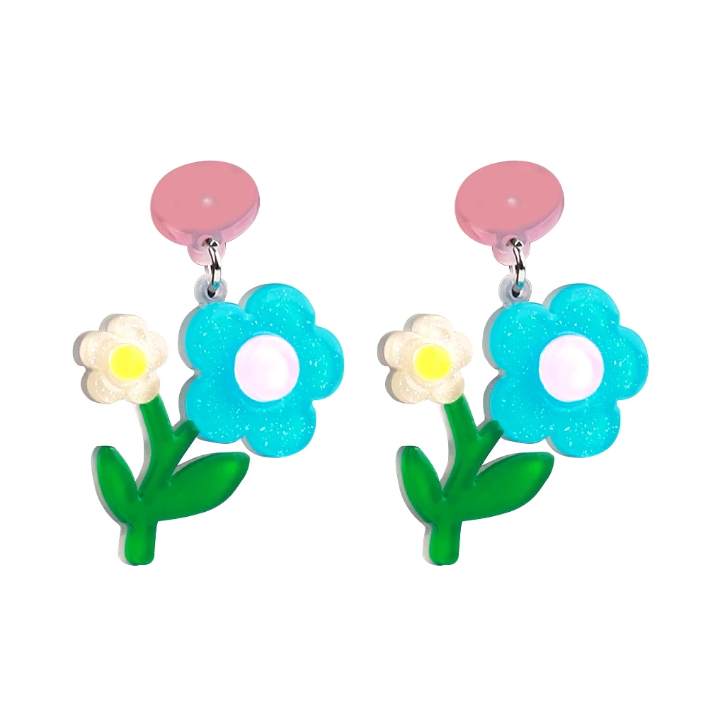 

2023 New Glitter Flowers Acrylic Women's Dangle Earrings Cute Multicolored Plants Charm Drop Earring Statement Jewelry Gifts