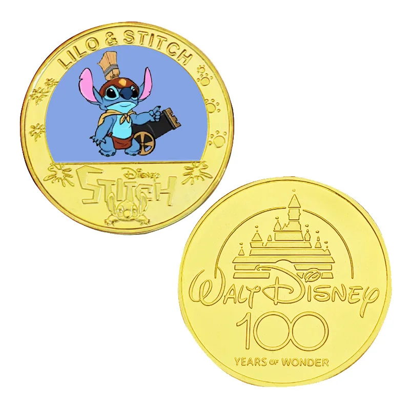 Фото Металлическая монета с героями мультфильмов Disney Lilo & Stitch, новый стиль, памятная золотая монета, коллекционные украшения, фигурки аниме, игрушки, подарки на день рождения №2