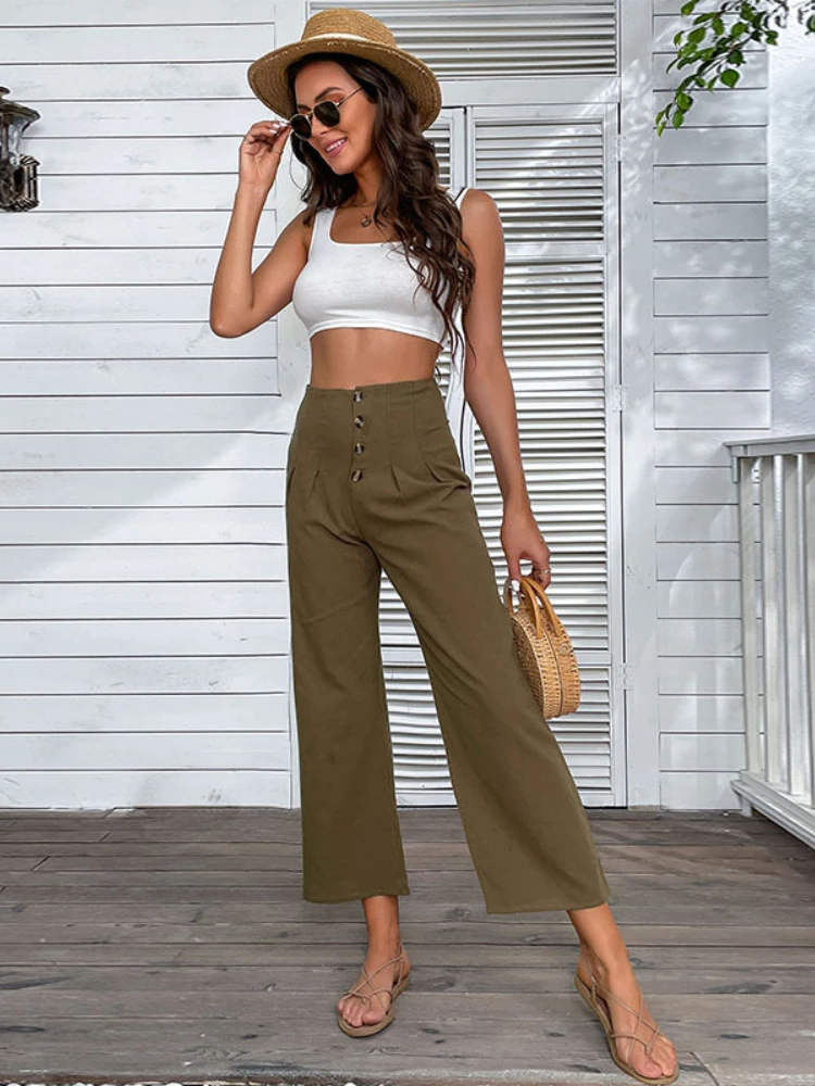 

2022 Summer Fashion Nine-point Pants High Waist Cotton Linen Slim Fit Comfortable Micro Flared Pants Women Denim Joggers Women