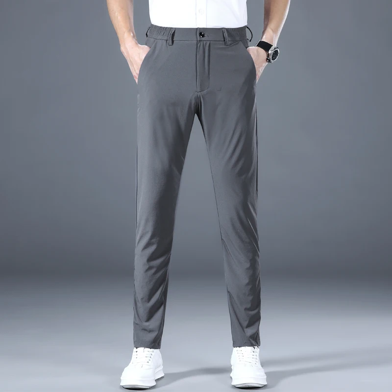 

2023 New korean design ice silk long pants for men stretch loose fit business suit casual pants