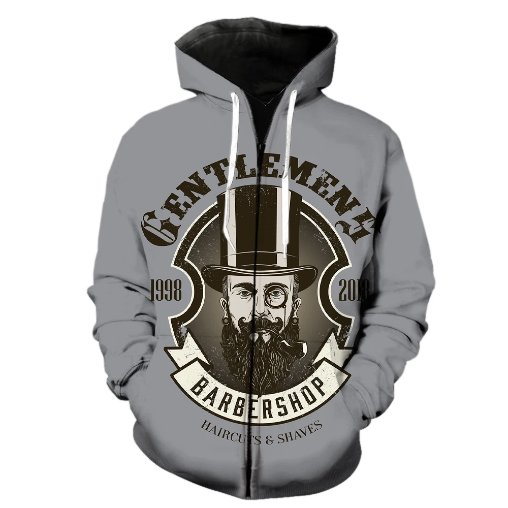 

Cartoon Barber Men's Zipper Hoodie Streetwear Sweatshirts Casual 3D Print Unisex With Hood Jackets Oversized Spring Tops Funny