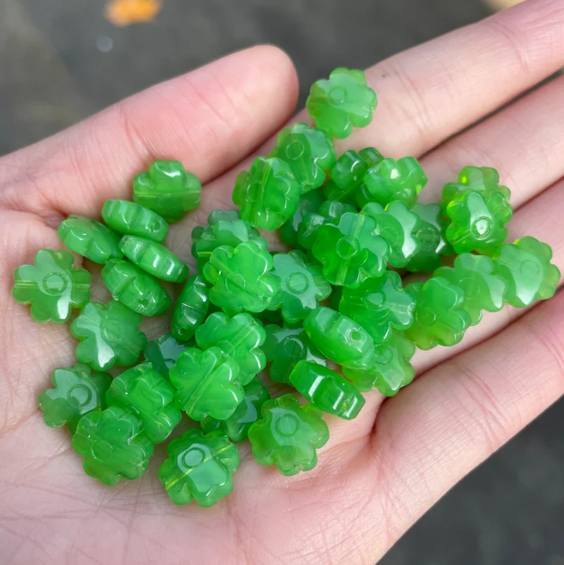 

Emerald Myanmar Jadeite Four Leaf Clover Beads For Jewelry Making Diy Bracelet Charms Necklace Green Jade Flower Bead Accessorie
