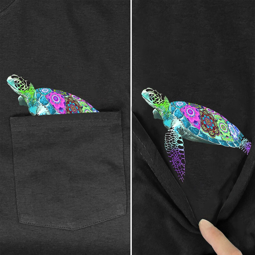 

Женские футболки CLOOCL из 100% хлопка, топы с карманами и принтом черепахи из гавайской Полинезии, футболки с коротким рукавом и графическим при...