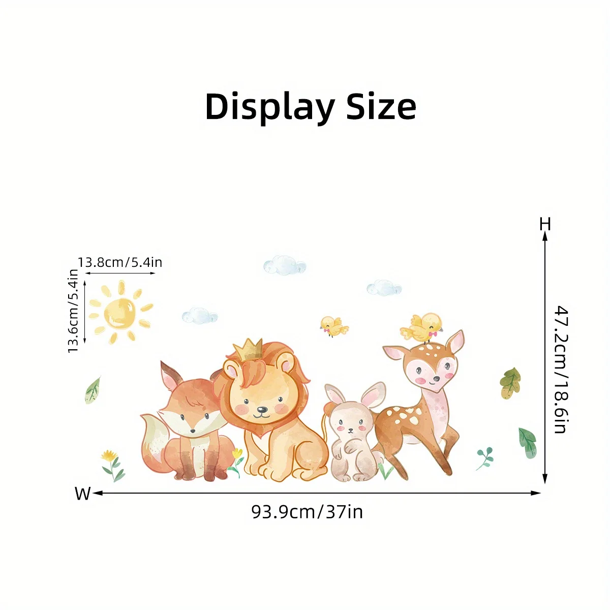 Набор Наклеек На Стену С Мультяшными Животными - Лев Олень Лиса Кролик Солнечный