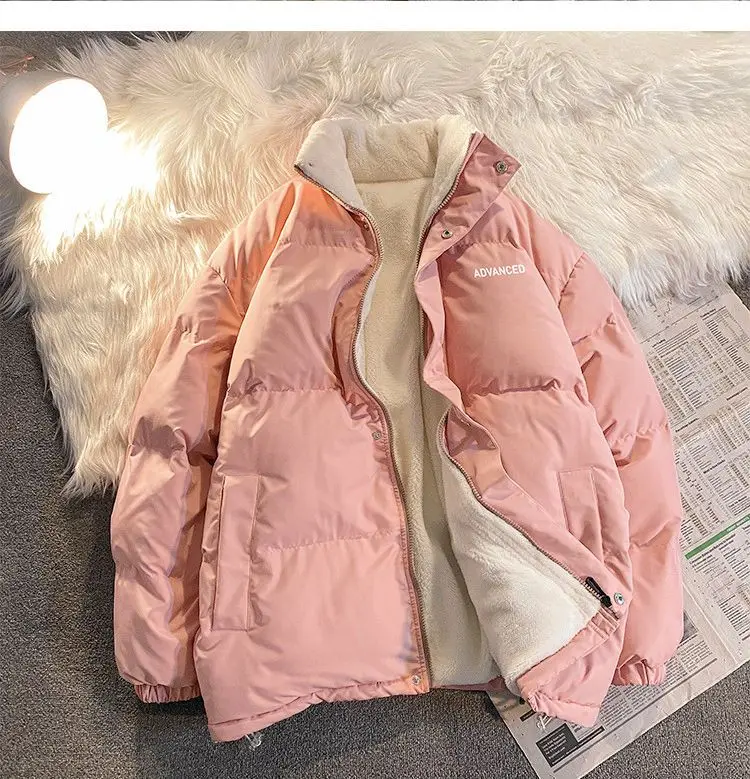 Fleece Thicken Letter Graphic Men and Women Winter Coat Unisex Oversize Parkas Korean Coat Warm Baggy Casual Jackets Feamle Y2K