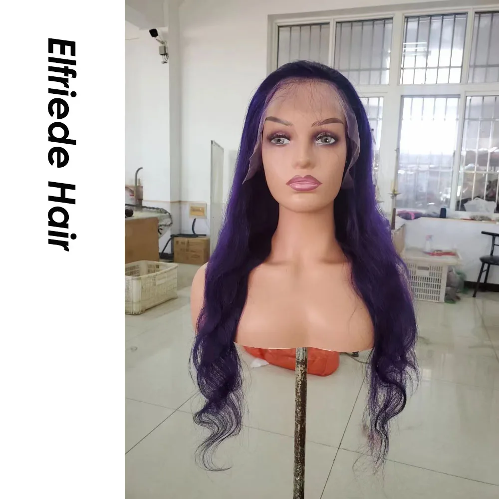 Elfriede темно-фиолетовые волнистые парики на сетке спереди для женщин цветной парик
