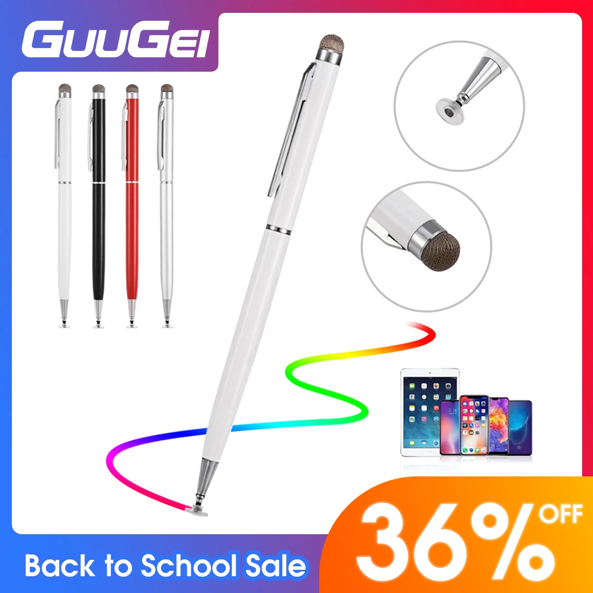 GUUGEI Universal 2 In 1 Stylus Pen For Smart phone Tablet Thick Thin Drawing Capacitive Pencil Android Mobile Screen Touch Pen