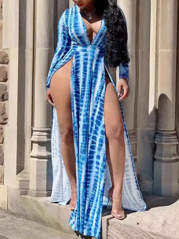 5XL 4XL Одежда больших размеров Платья Женские разделенные халаты Лето-Осенний