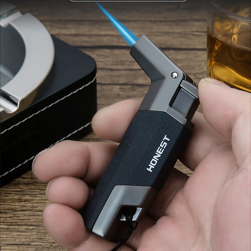 

2023 New Windproof Stainless Steel Gas Butane Inflated Jet Lighter Honest Metal Turbo Torch Lighter Key Ring Gadgets Gift NO GAS