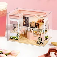 cutebee diy miniature house kit diy wood dollhouses furniture tea station building with dust toys for children birthday gifts