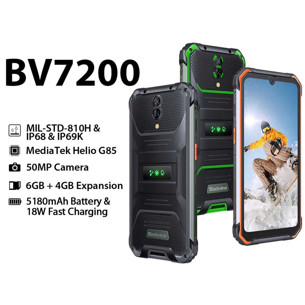 

Blackview BV7200 Android 12 Rugged Smartphone 6GB+128GB Helio G85 Cell Phone 50MP Cameras Mobile Phones 5180mAh