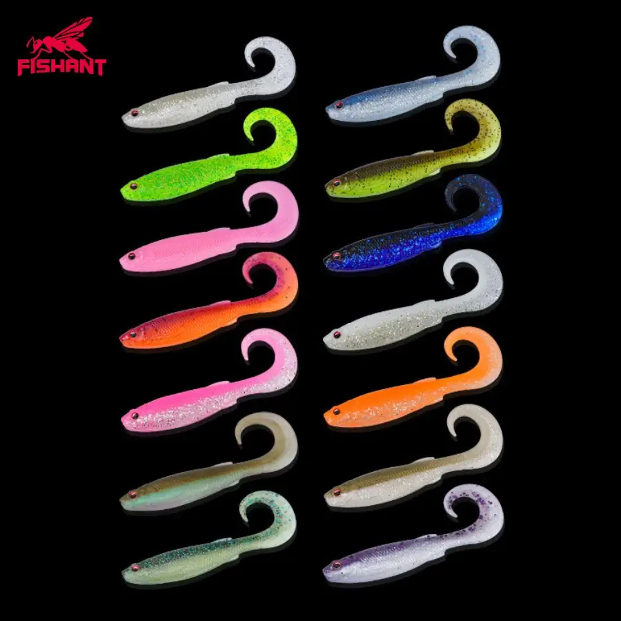 Фото Мягкие тонущие приманки Fishant Curly Tail, 2.5/2.8 дюйма, реалистичные 3D-глаза, приманка-червь для финес-рыбалки, мандаринового окуня, техасской оснастки и дроп-шота №5