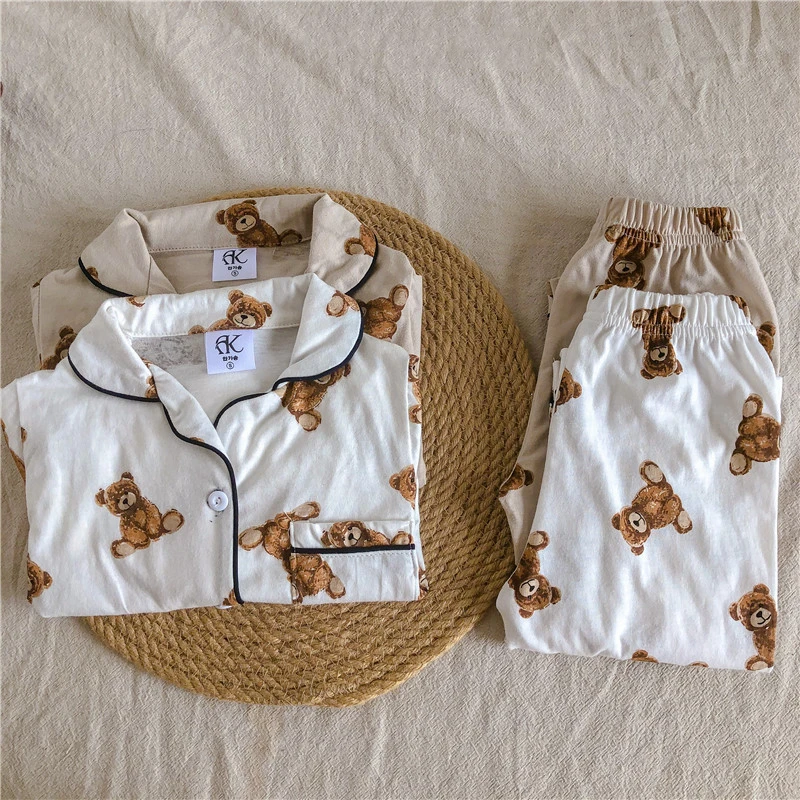 

1-5 Years Baby Girl Clothing Sets Spring Autumn Cartoon Bear Print Pajamas Suit for Children Cotton Kids Clothes Boys Home Wear