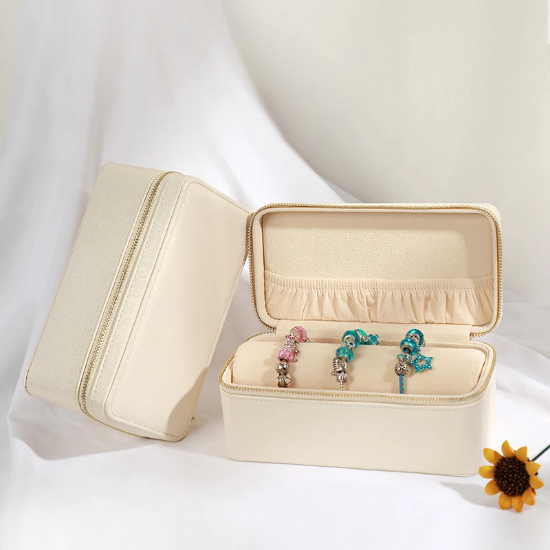 Jewelry Wenwan Buddha Bead Bracelet Bracelet Storage Display Portable Zipper Leather Jewelry Box Suitcase Gift Box
