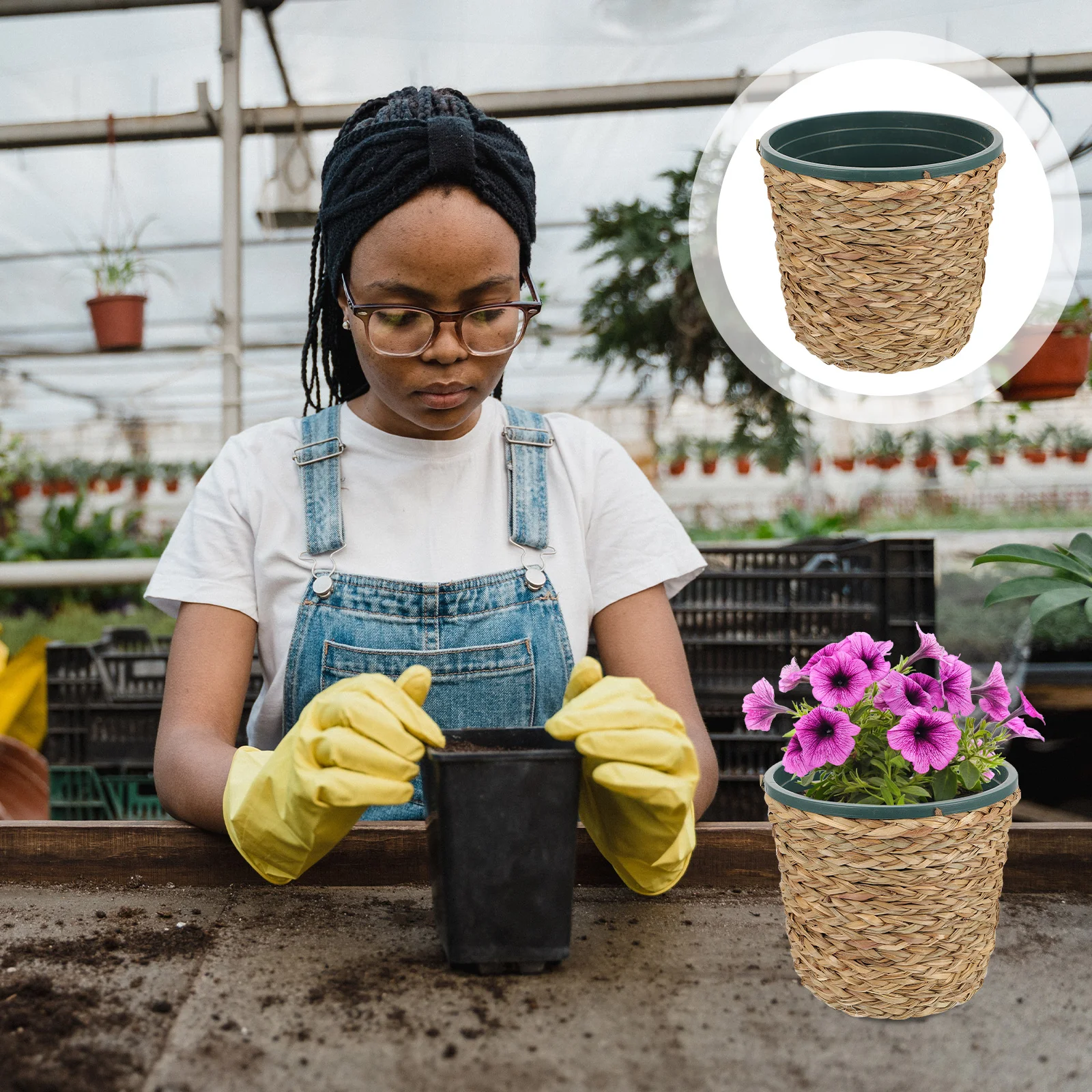 

Potted Flowerpot Woven Planting Basket Plants Decorative Handmade Hand-woven