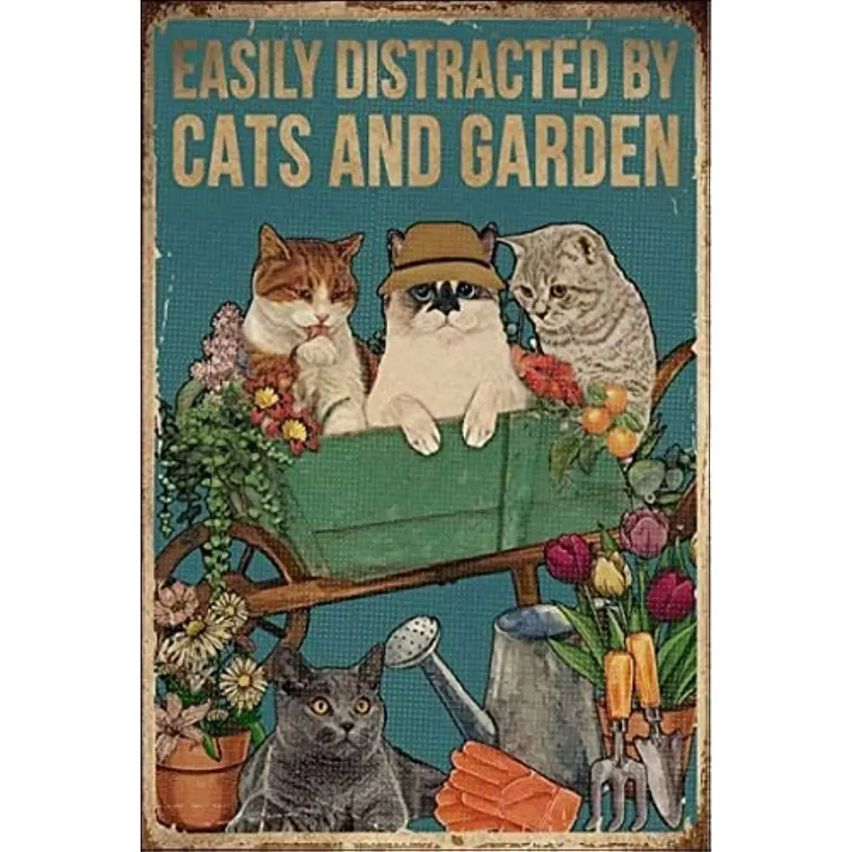 

Легко отвлекаться от кошек и садов, винтажный металлический жестяной знак, винтажный алюминиевый знак для домашнего декора кофейных стен