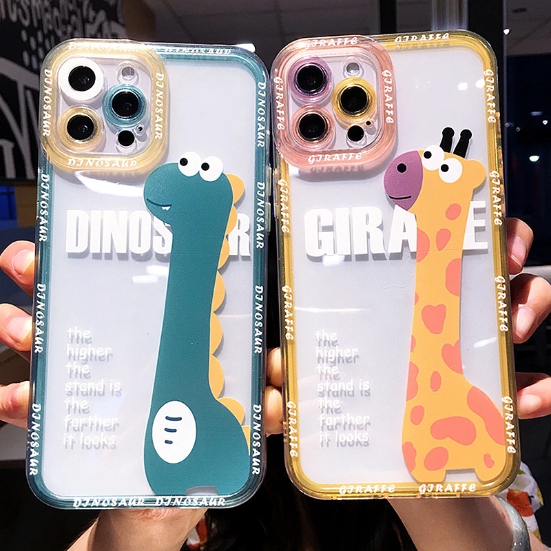

Cartoon Dinosaur Transparent Phone Case For iPhone 11 12 13 Pro Max XS X XR Max 7 8 Plus SE 2020 Soft Bumper Back Cover