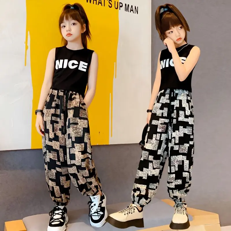 

Костюм для девочек, летние брюки, новый стиль, в западном стиле, Женский Большой Детский жилет, обтягивающий уличный стиль, не искусственный