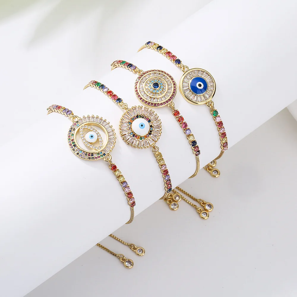

Copper Plated 18k Gold with Zirconia Disc Devil's Eye Mix Bracelet Friendship Bracelets Gift Jewelry