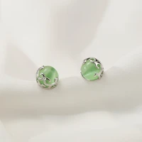 silver color new fashion cute cat eye stone stud earrings for women creative green zircon party exquisite jewelry