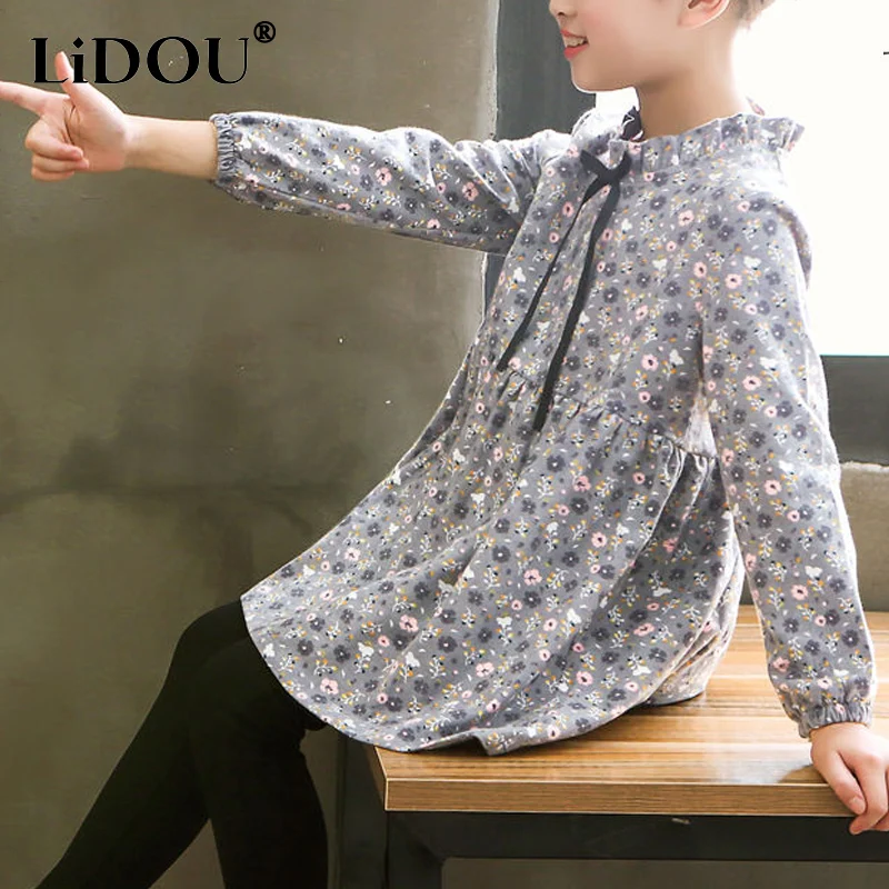 

2023 spring Autumn Korean Fashion Girls Dress Aesthetic Sweet Chic Kawaii Cute Grace Elegant Fashion Loose Casual Print Robes