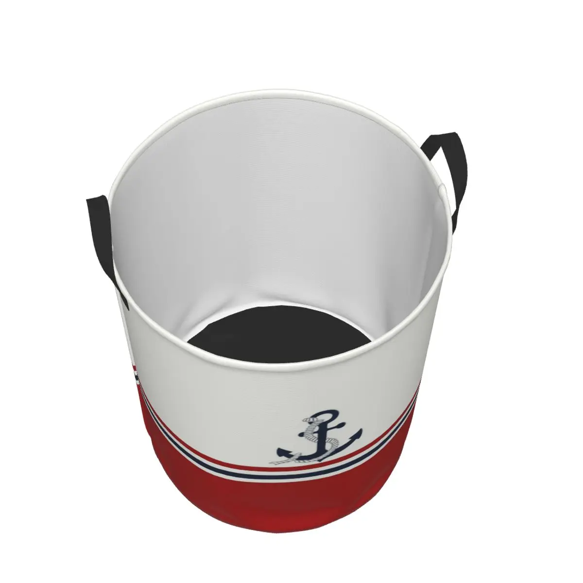 Корзина для белья на заказ с морским якорем в темно-синюю полоску складная