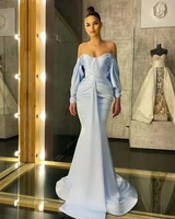 baby blue dubai arabic aso ebi mermaid prom dresses simple sexy off shoulder long sleeve formal evening dress wear custom made