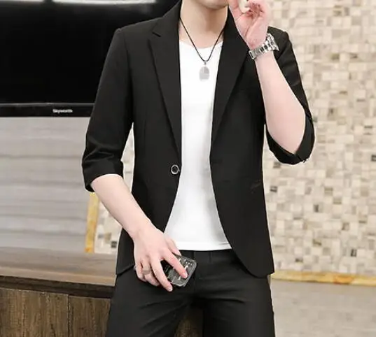 

Hot Sale Suit Men's Spring Summer Candy color Short Sleeve High-end Cotton Blend Casual Suit Slim Handsome Blazer ABE50
