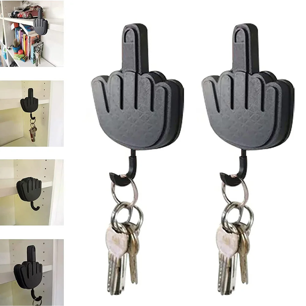 

Punch-Free Retractable Middle Finger Hook Key Holder Wall Clothes Hanger Room Decoration Sticky Hook Gift