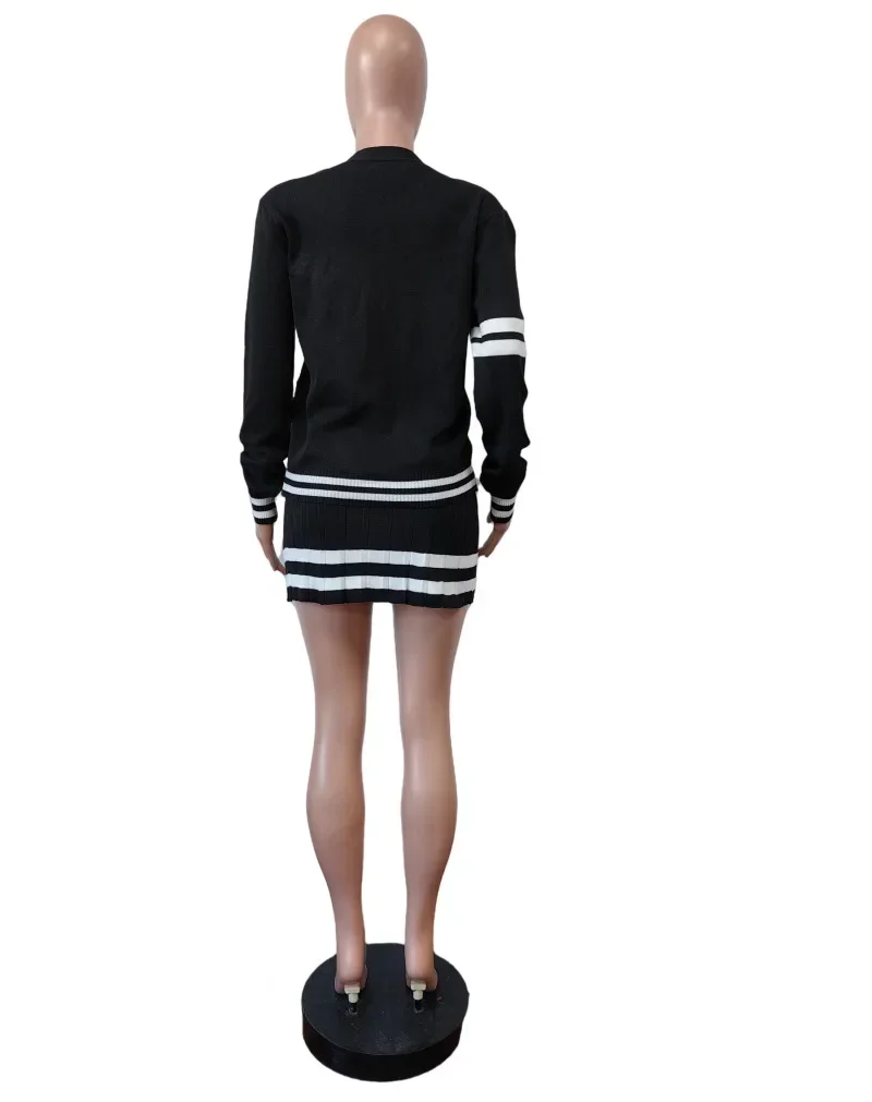 Fashion Women's Set Long Sleeve Knitted Letter Sweater and Pleated Skirts Autumn Winter Street Two 2 Piece Outfits