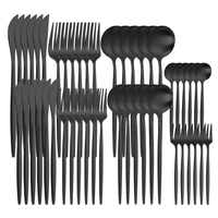 black stainless steel cutlery set 48pcs kitchen dinnerware dessert forks knifes spoons tableware matte silverware flatware set