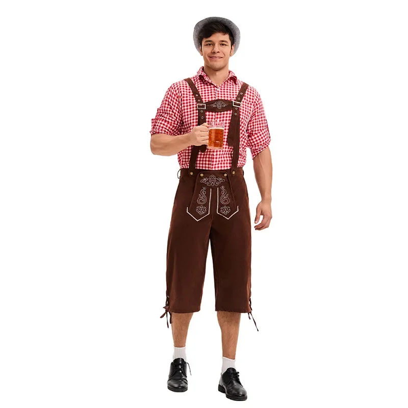 Мужской немецкий костюм на Октоберфест Lederhosen с коротким рукавом искусственная