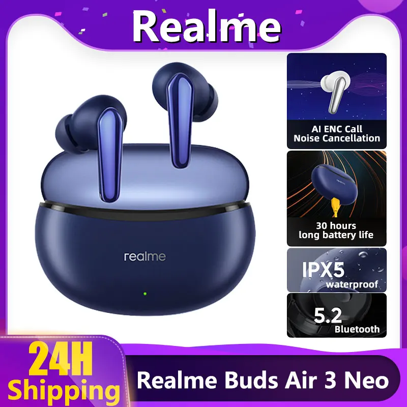 

Наушники Realme Buds Air 3 NEO TWS, Bluetooth 5,2, AI ENC, шумоподавление, беспроводные наушники для Realme 10 Pro