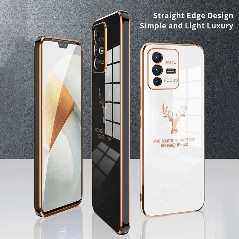 

GKK Straight Edge Case Cover For Vivo S12 Pro Luxury Plating Elk Pattern Shockproof Protection Soft Cover For Vivo S12 Pro Case