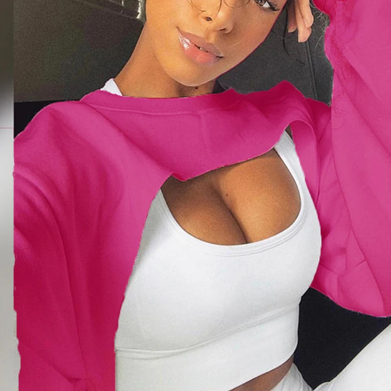 Неоново-Зеленый Спортивный свободный осенний худи укороченные толстовки с