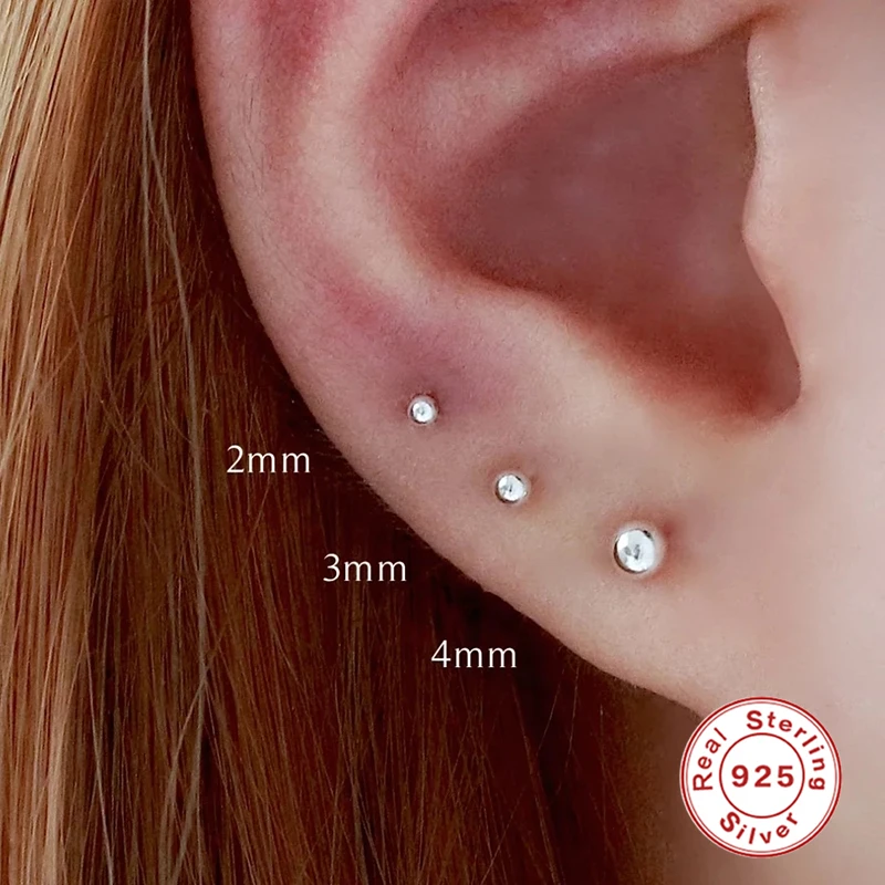 

CANNER 925 Sterling Silver Stud Earring Simple Pendientes 2mm/3mm/4mm Ear Bone Buckle for Women Valentine's Day Birthday Gift