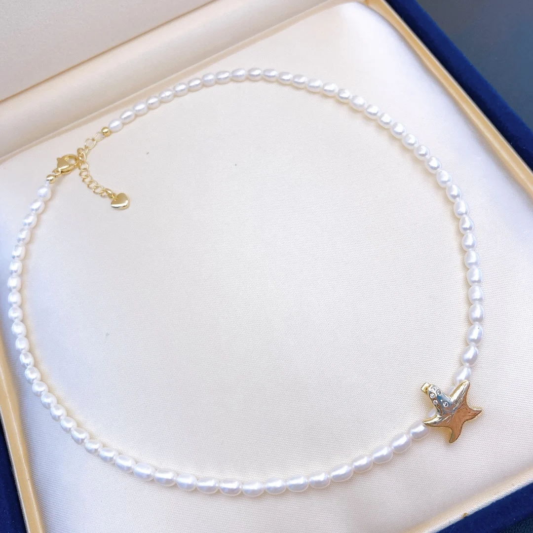 

Чокер с искусственным жемчугом 3-4 мм, Классическая Подвеска в виде морской звезды, колье, бижутерия с пресноводным жемчугом, хороший подарок