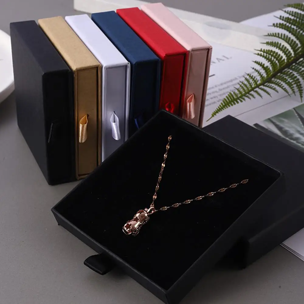 

1Pcs Thick Kraft Paper Drawer Jewelry Set Packaging Box Ring Necklace Bracelets Earring Gift Case Container With Sponge Inside