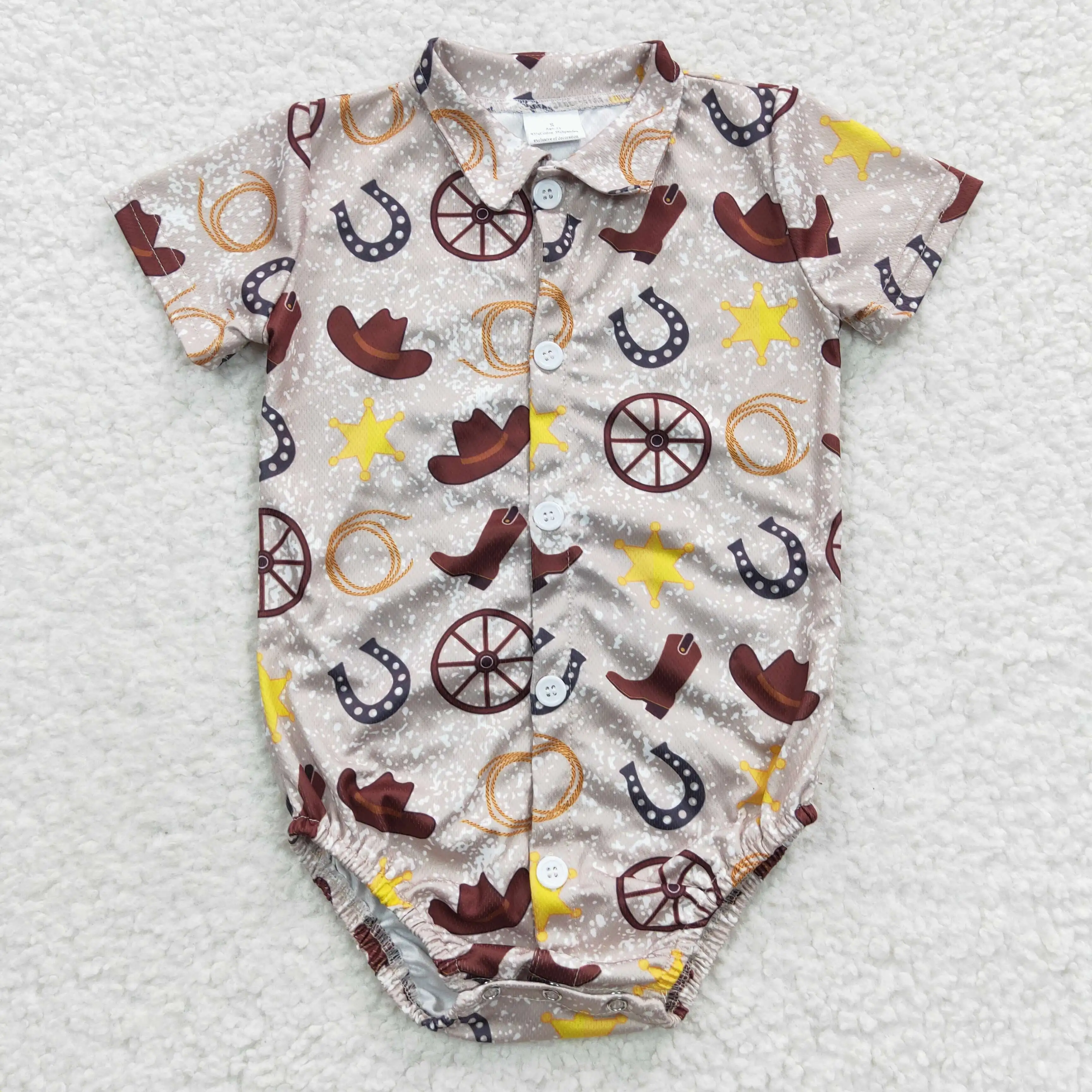 

Western Baby Cowboy Boots Stars Polo Romper One Piece Onesie Boutique Wholesale