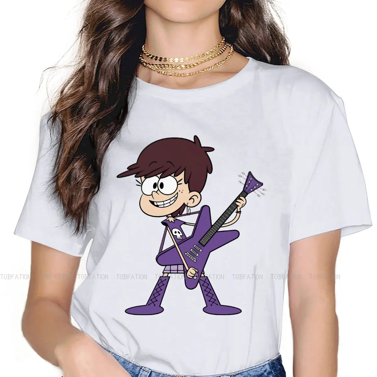 

Фиолетовые женские рубашки Luna с изображением гитары, большие размеры, футболка, Милый Винтажный женский топ