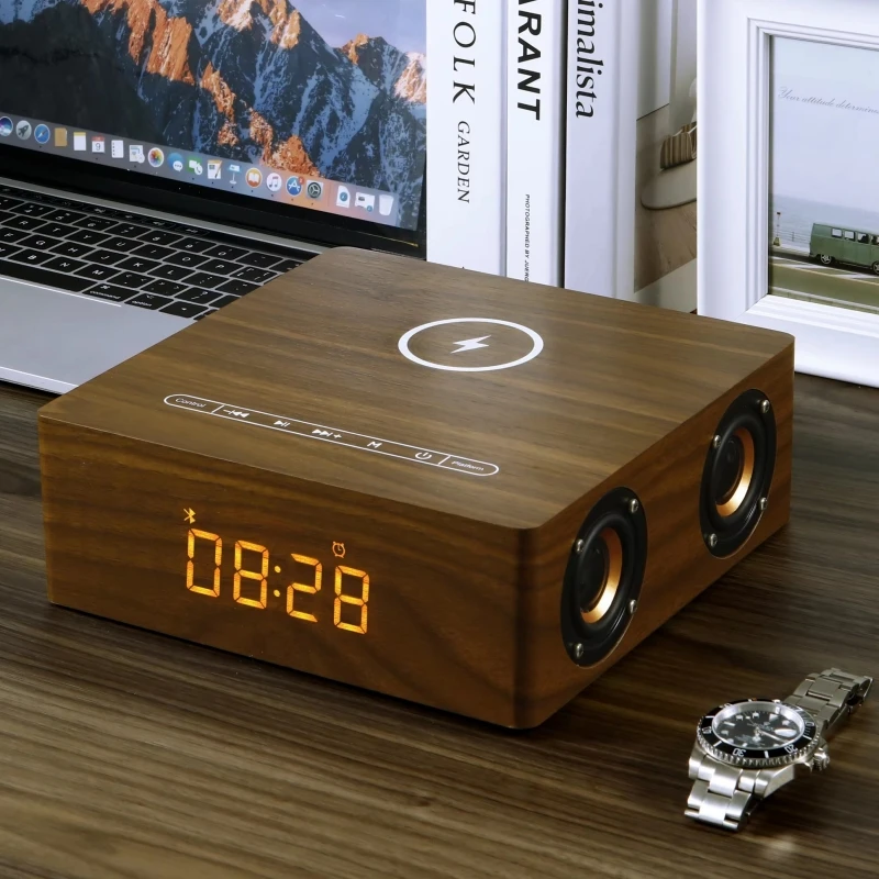 Новые Bluetooth-колонки QI беспроводная зарядка телефона будильник деревянные