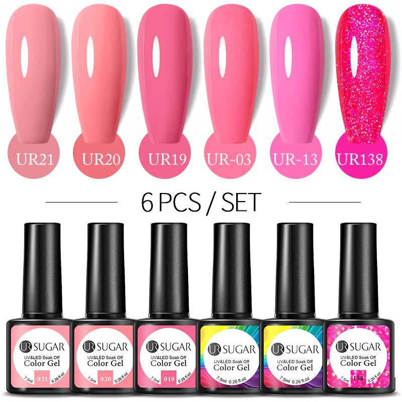 

UR SUGAR 6Pcs/set Neon Fluorescence Gel Kit Pink Red Yellow Gradient Nail Varnishes Kit Soak Off UV LED Semi Permanent Nail Art