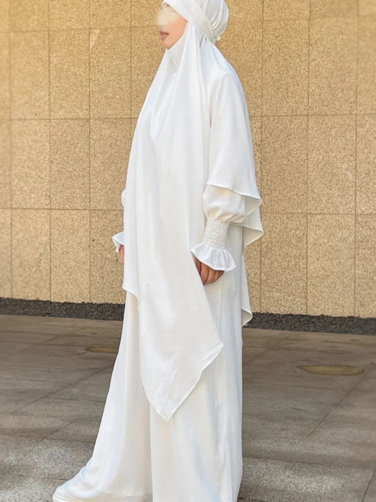 

Khimar 2 Layers Voile Muslim Ramadan Islamic Clothing Crepe Long Khimars for Women Prayer Scarf Overhead Tie Back Hijab Niqab