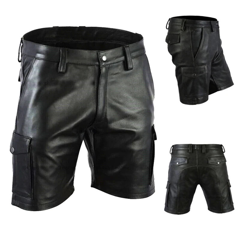 New Men's Leather Shorts Genuine Soft Lambskin Sports Gym Causal Wear Pants