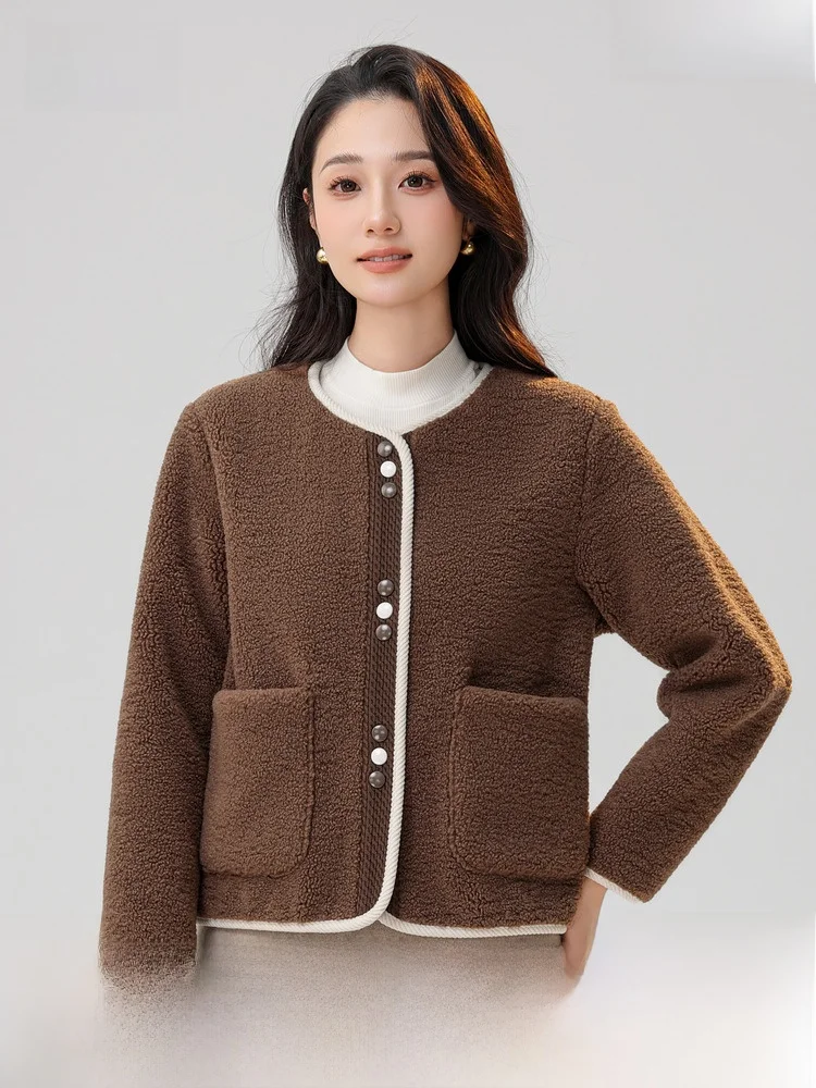 Snow Flng 2024 осенняя новая женская короткая верхняя одежда с круглым вырезом мягкая