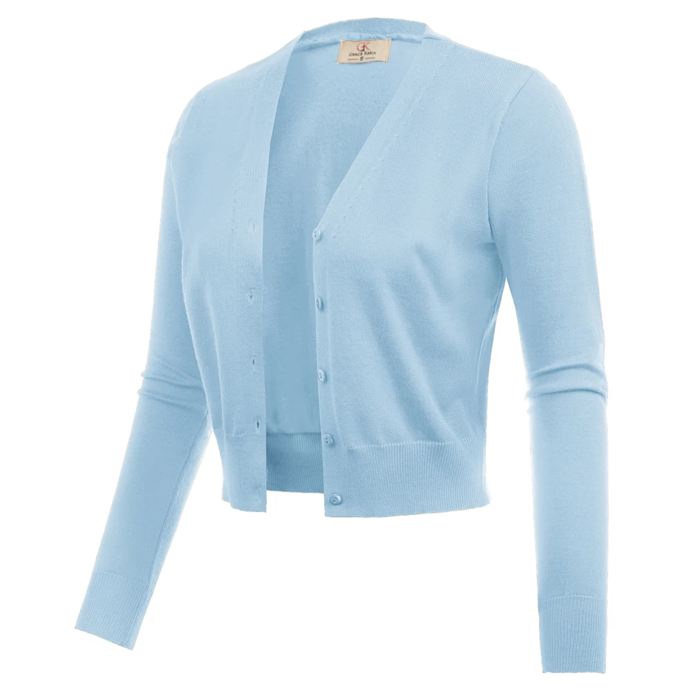 Женский укороченный кардиган на пуговицах с длинным рукавом и V-образным вырезом